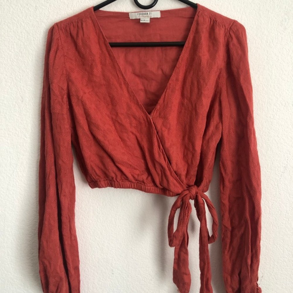 Cropped Orange Wrap Blouse